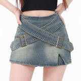 Boogzel Apparel Double Buckle Denim Mini Skirt, view 5