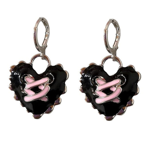 Boogzel Apparel Emo Girl Heart Lace Up Earrings