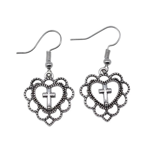 Boogzel Apparel Everlasting Love Heart Cross Earrings