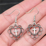 Boogzel Apparel Everlasting Love Heart Cross Earrings, view 2