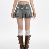 Boogzel Apparel Fairy Grunge Lace Up Denim Pleated Skirt, view 3