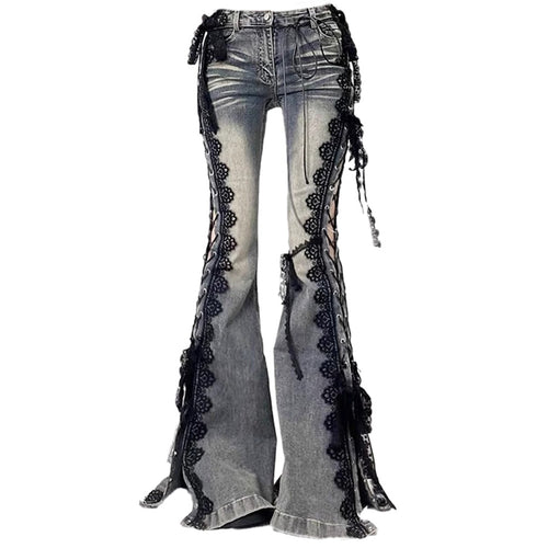 Boogzel Apparel Fairy Grunge Lace Up Flared Jeans