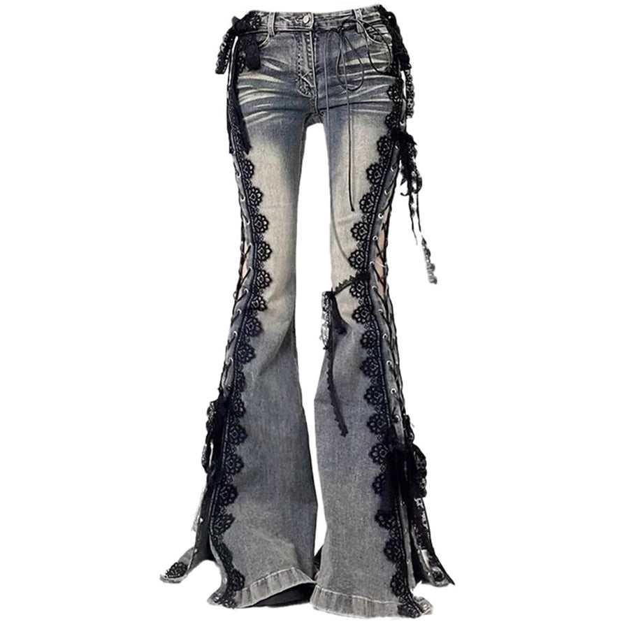 Boogzel Apparel Fairy Grunge Lace Up Flared Jeans