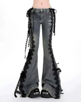 Boogzel Apparel Fairy Grunge Lace Up Flared Jeans, view 2