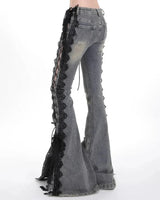 Boogzel Apparel Fairy Grunge Lace Up Flared Jeans, view 4