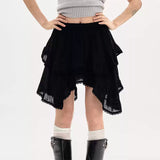 Boogzel Apparel Fairycore Asymmetric Lace Ruffle Skirt, view 2