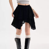 Boogzel Apparel Fairycore Asymmetric Lace Ruffle Skirt, view 3