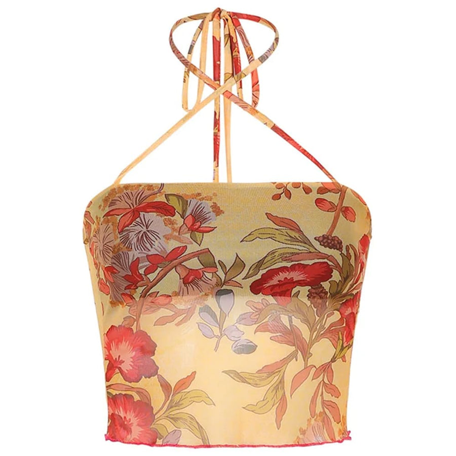 Boogzel Apparel Fairycore Floral Mesh Halter Top
