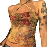 Boogzel Apparel Fairycore Floral Mesh Halter Top, view 3