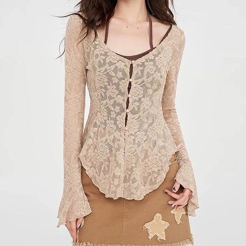 Boogzel Apparel Fairycore Lace Flare Sleeve Top