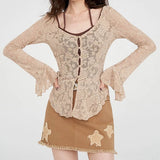 Boogzel Apparel Fairycore Lace Flare Sleeve Top, view 2
