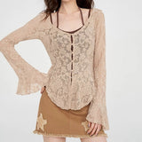 Boogzel Apparel Fairycore Lace Flare Sleeve Top, view 3