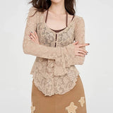 Boogzel Apparel Fairycore Lace Flare Sleeve Top, view 4