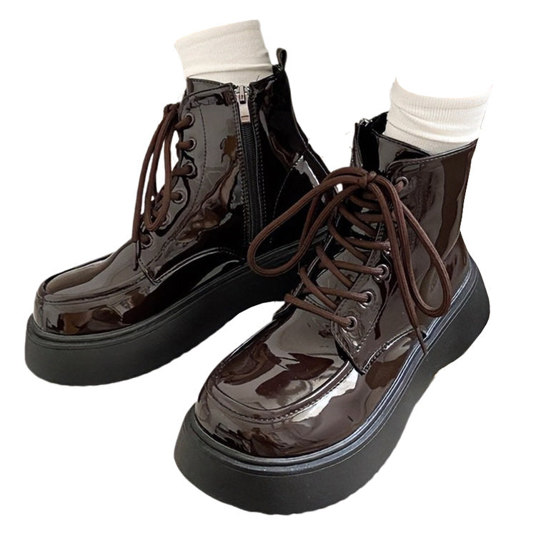 Boogzel Apparel Fall Aesthetic Lacquered Lace Up Boots