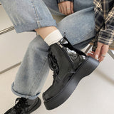 Boogzel Apparel Fall Aesthetic Lacquered Lace Up Boots, view 3