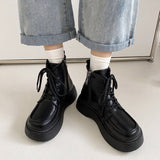 Boogzel Apparel Fall Aesthetic Lacquered Lace Up Boots, view 4