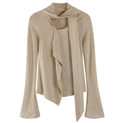 Boogzel Apparel Fall Feels Cozy Tie Neck Knit Top