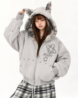 Boogzel Apparel Fawn Ear Grunge Hooded Jacket, view 6