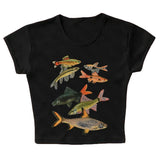 Boogzel Apparel Fish Print Aesthetic Baby Tee, view 2