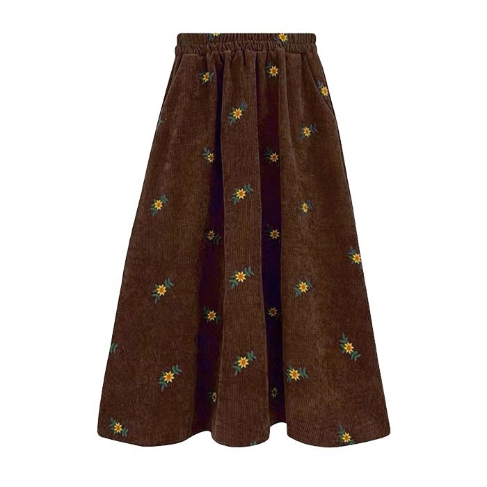 Boogzel Apparel Floral Embroidery Corduroy Skirt