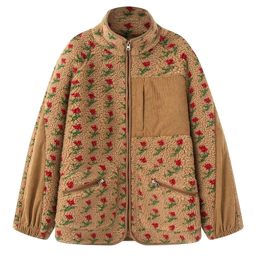 Boogzel Apparel Floral Faux Sherpa Fleece Jacket