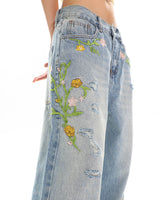 Boogzel Apparel Floral Vine Fairycore Embroidery Jeans, view 3