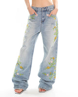 Boogzel Apparel Floral Vine Fairycore Embroidery Jeans, view 4