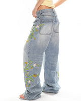Boogzel Apparel Floral Vine Fairycore Embroidery Jeans, view 5