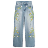 Boogzel Apparel Floral Vine Fairycore Embroidery Jeans, view 6