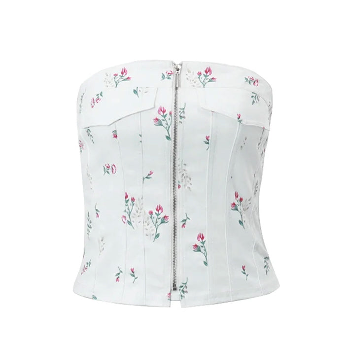 Boogzel Apparel Floral Zip Up Corset Top