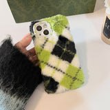 Boogzel Apparel Fluffy Green Argyle iPhone Case, view 2