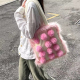 Boogzel Apparel Fluffy Pom Poms Bag in Pink, view 2