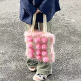 Boogzel Apparel Fluffy Pom Poms Bag in Pink, view 3