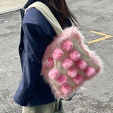 Boogzel Apparel Fluffy Pom Poms Bag in Pink, view 5