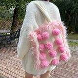 Boogzel Apparel Fluffy Pom Poms Bag in Pink, view 6