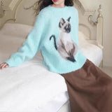 Boogzel Apparel Fluffy Siamese Cat Print Jumper, view 4