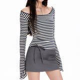 Boogzel Apparel French Girl Off Shoulder Striped Top, view 5