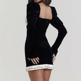 Boogzel Apparel French Maid Ruched Velvet Mini Dress, view 6