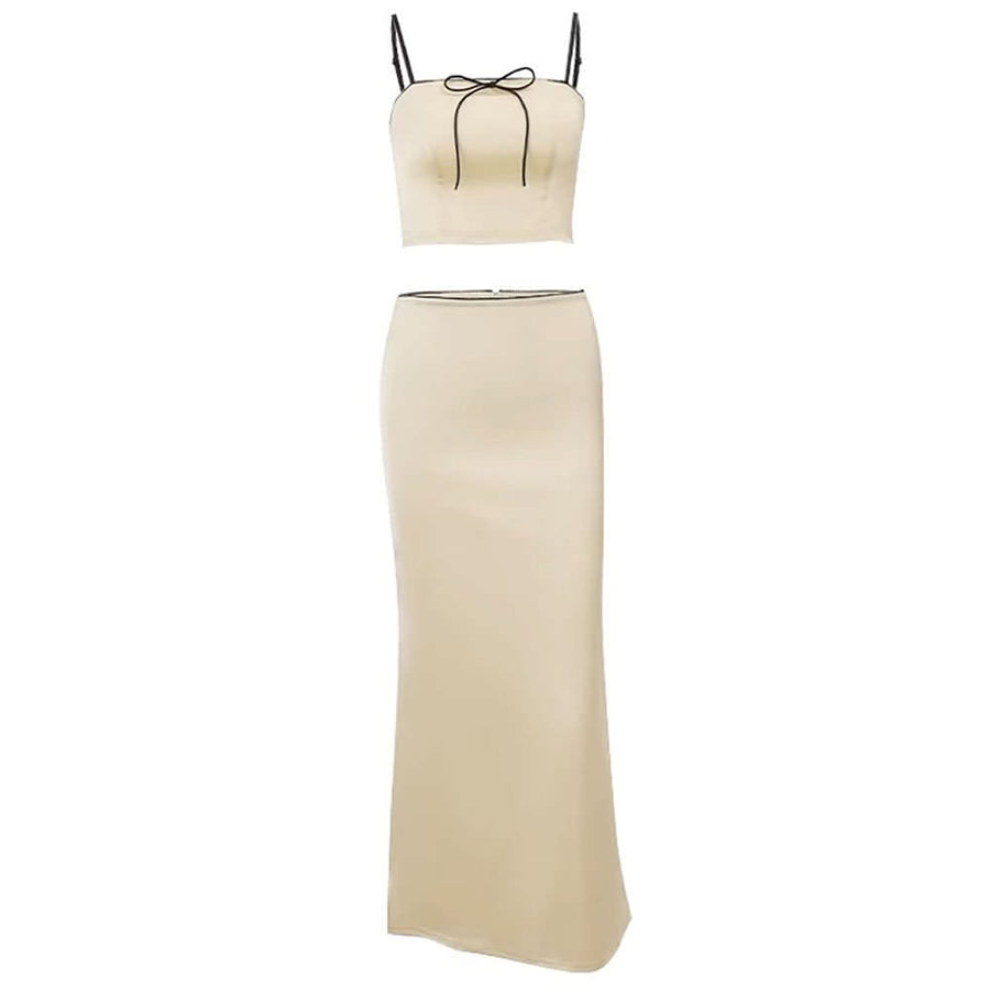 Boogzel Apparel French Summer Satin Top & Maxi Skirt Set