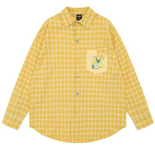 Boogzel Apparel Fruit Graphic Plaid Button Up Shirt