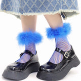 Boogzel Apparel Furry Fishnet Ankle Socks, view 3