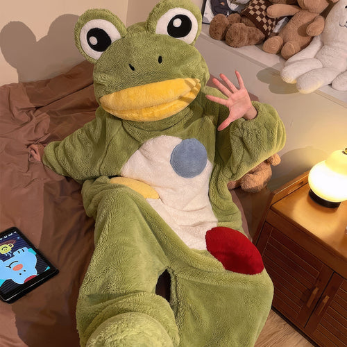 Boogzel Apparel Fuzzy Green and Yellow Party Frog Onesie