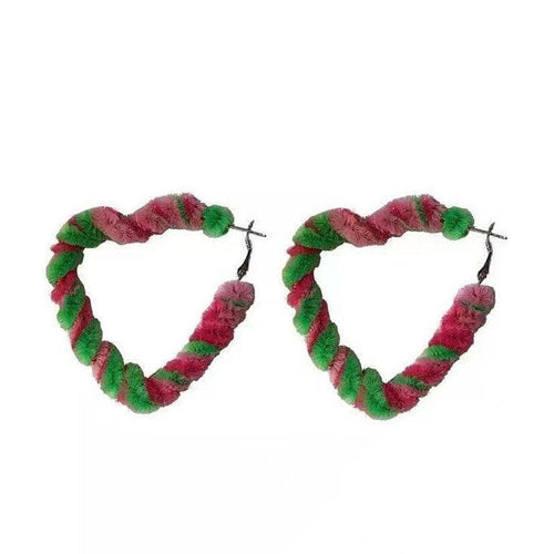 Boogzel Apparel Fuzzy Heart Hoop Earrings