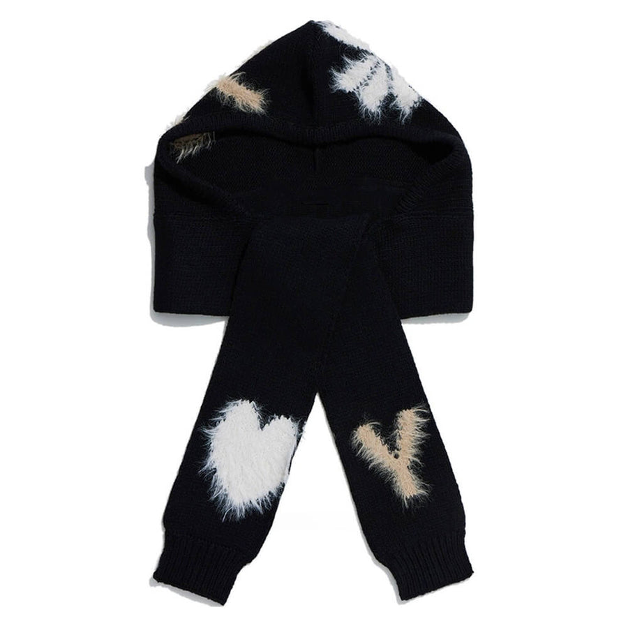 Boogzel Apparel Fuzzy Heart Knit Hooded Scarf