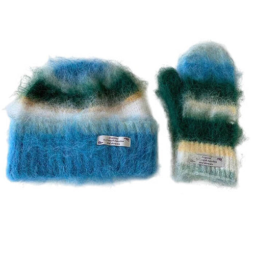 Boogzel Apparel Fuzzy Striped Beanie Hat & Gloves Set
