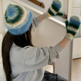Boogzel Apparel Fuzzy Striped Beanie Hat & Gloves Set, view 6