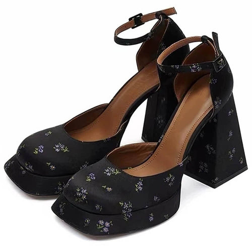 Boogzel Apparel Gardens in Bloom Mary Jane Platform Heels