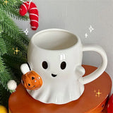 Boogzel Apparel Ghost with Pumpkin Ceramic Mug, view 2