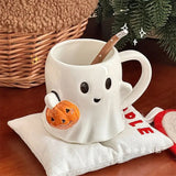 Boogzel Apparel Ghost with Pumpkin Ceramic Mug, view 3