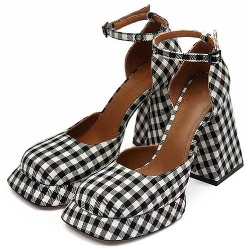 Boogzel Apparel Gingham Mary Jane Platform Heels